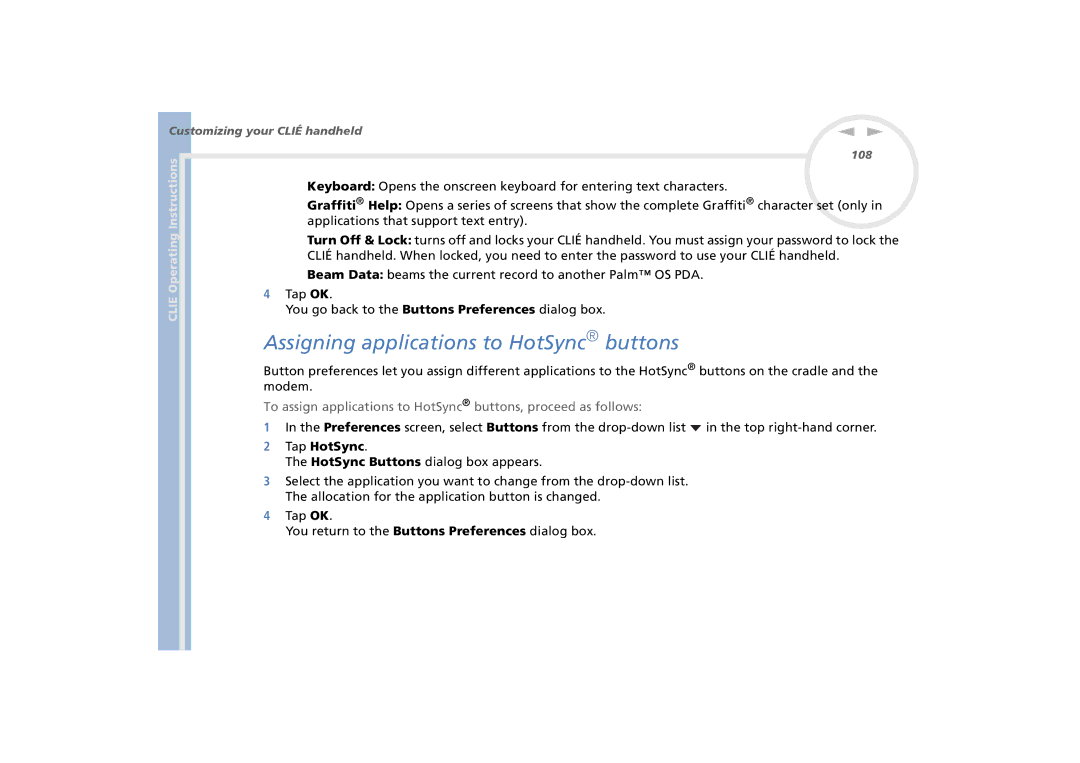 Sony PEG-N770C/E manual Assigning applications to HotSync buttons, Tap HotSync 