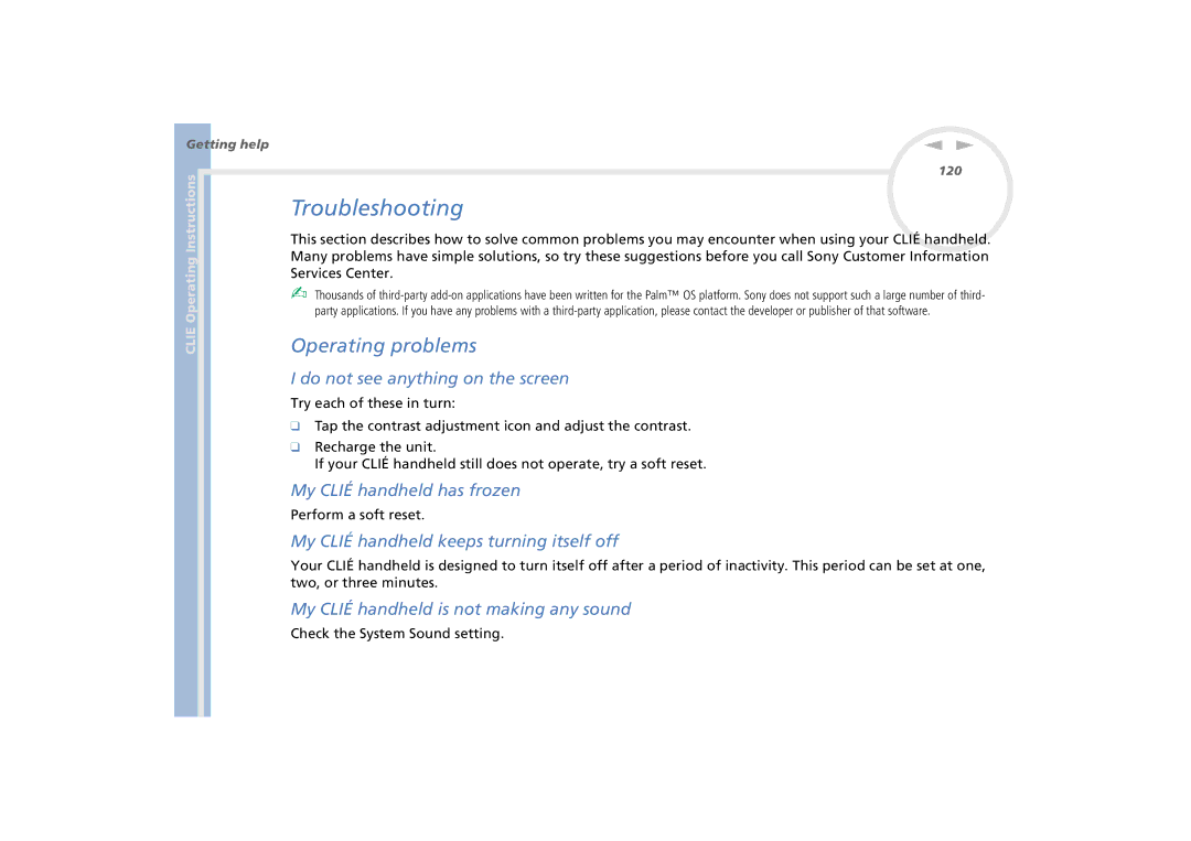 Sony PEG-N770C/E manual Troubleshooting, Operating problems 