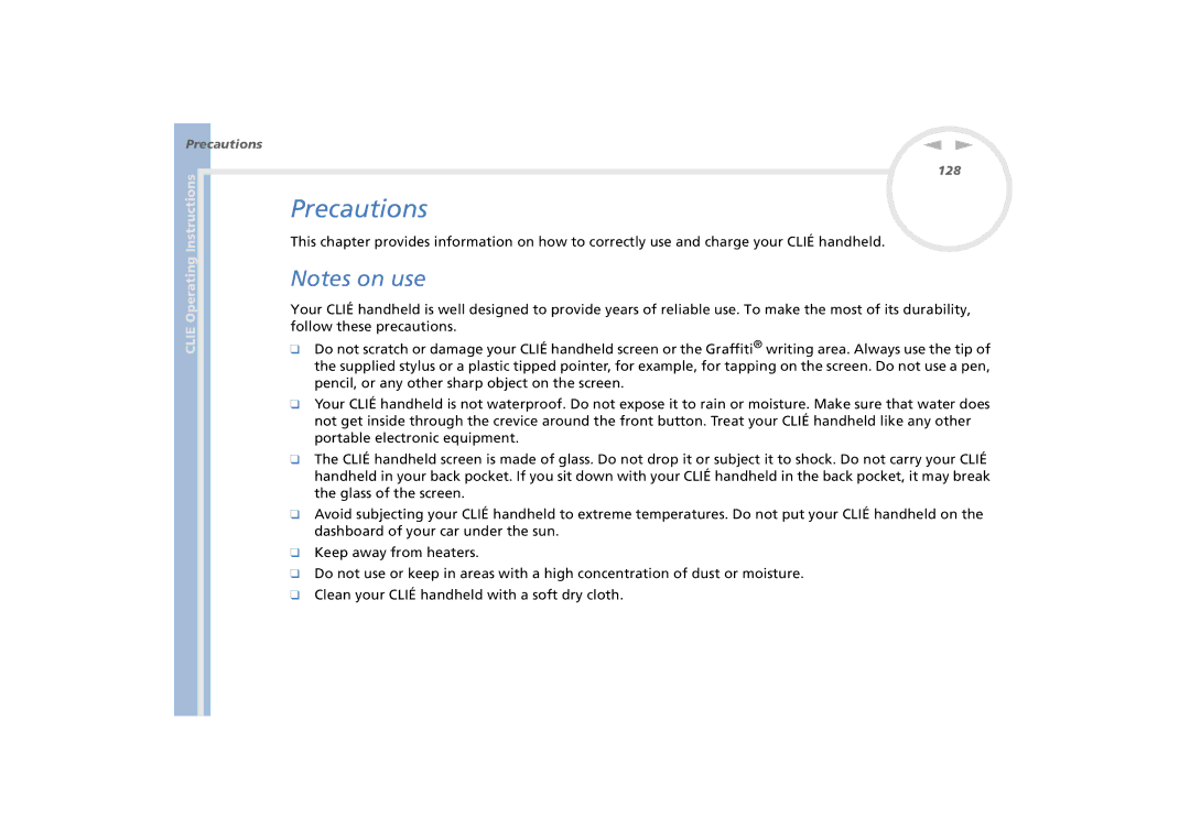 Sony PEG-N770C/E manual Precautions 