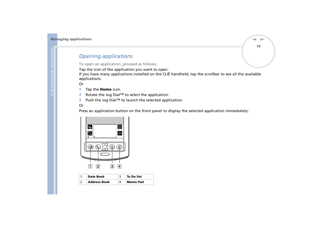 Sony PEG-N770C/E manual Opening applications, To open an application, proceed as follows 