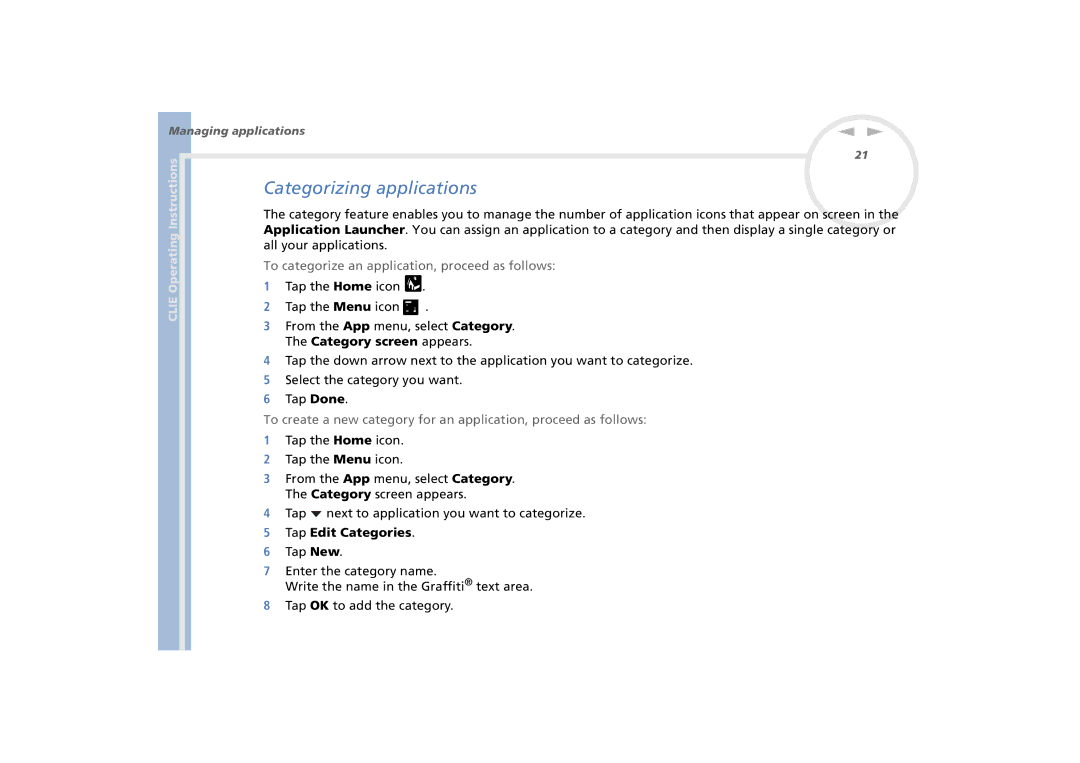 Sony PEG-N770C/E Categorizing applications, To categorize an application, proceed as follows, Category screen appears 