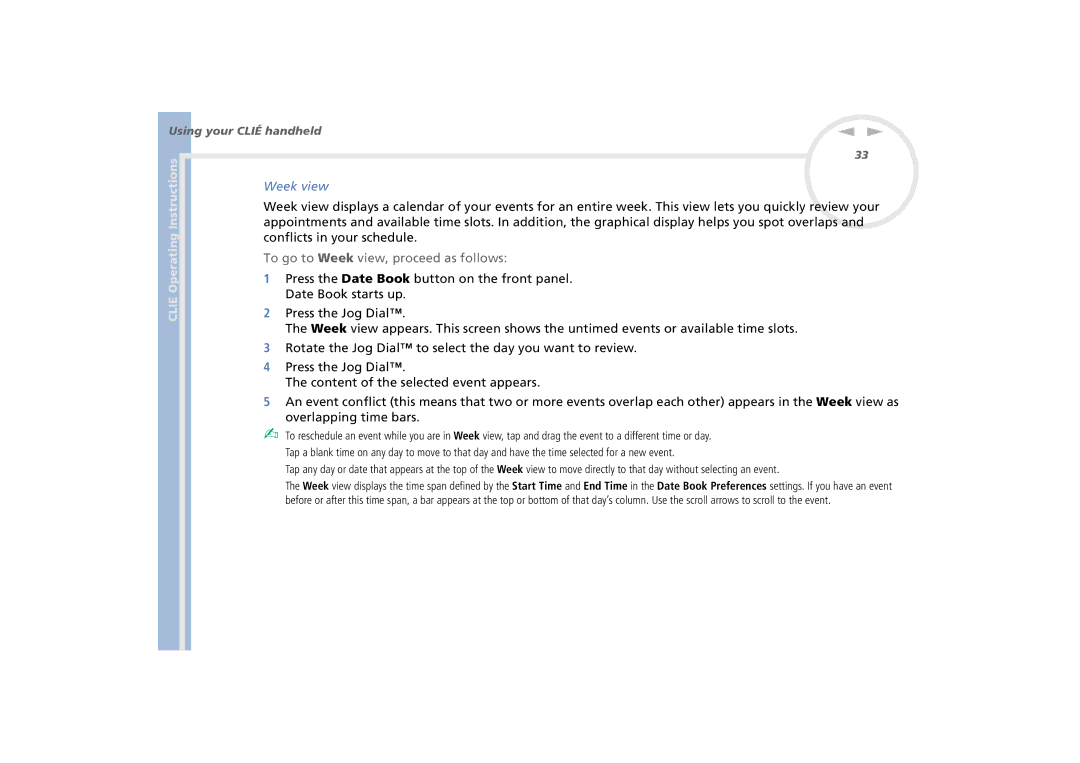 Sony PEG-N770C/E manual Conflicts in your schedule, To go to Week view, proceed as follows 