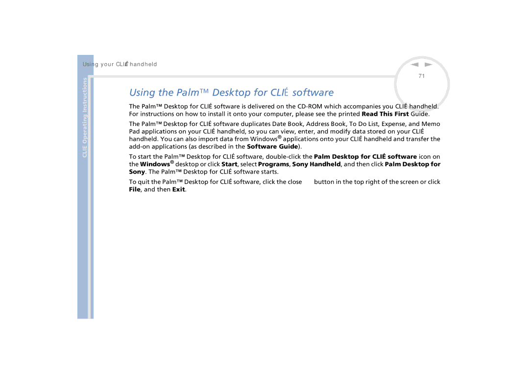Sony PEG-N770C/E manual Using the Palm Desktop for Clié software 