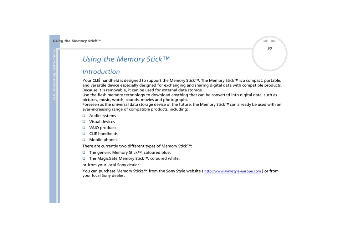 Sony PEG-N770C/E manual Using the Memory Stick, Introduction 