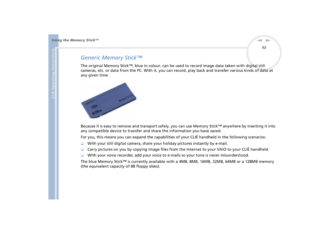 Sony PEG-N770C/E manual Generic Memory Stick 