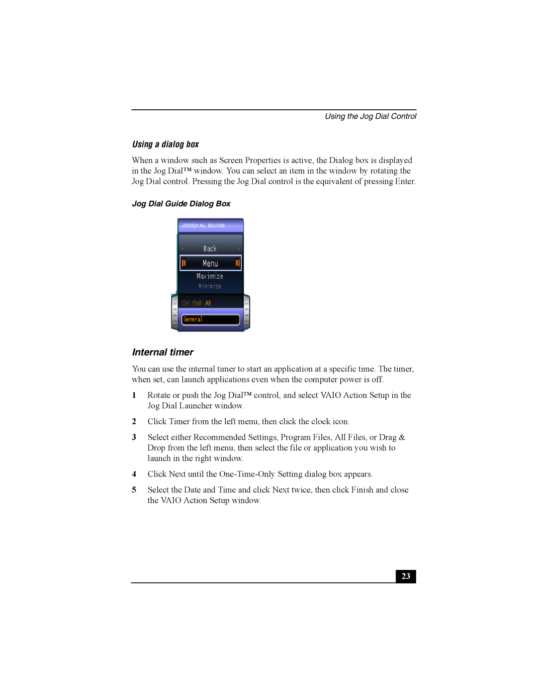 Sony Personal Computer manual Internal timer, Using a dialog box 