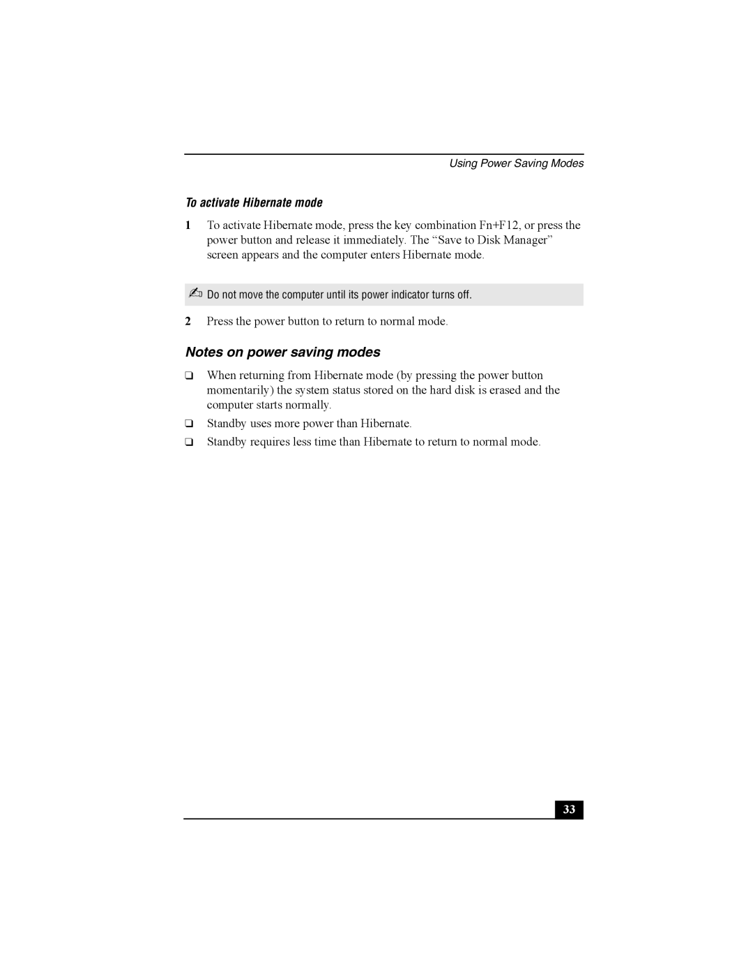 Sony Personal Computer manual To activate Hibernate mode 