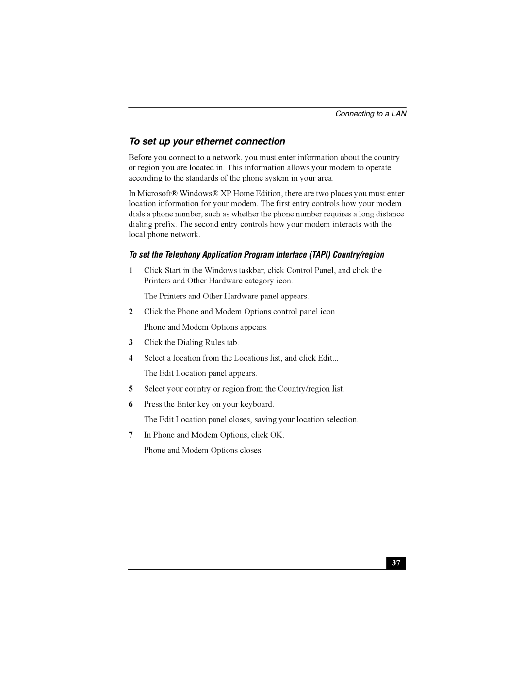 Sony Personal Computer manual To set up your ethernet connection 