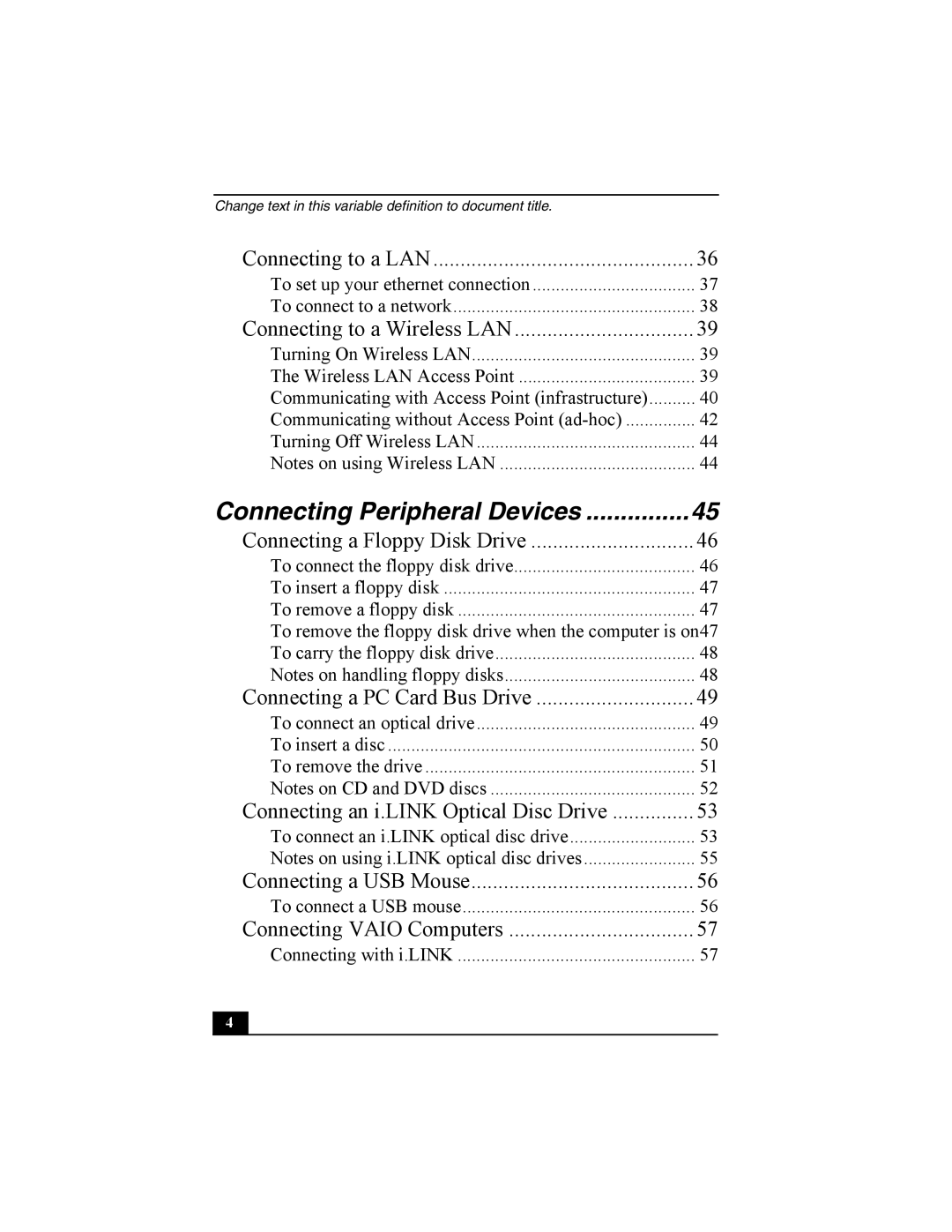 Sony Personal Computer manual Connecting Peripheral Devices 