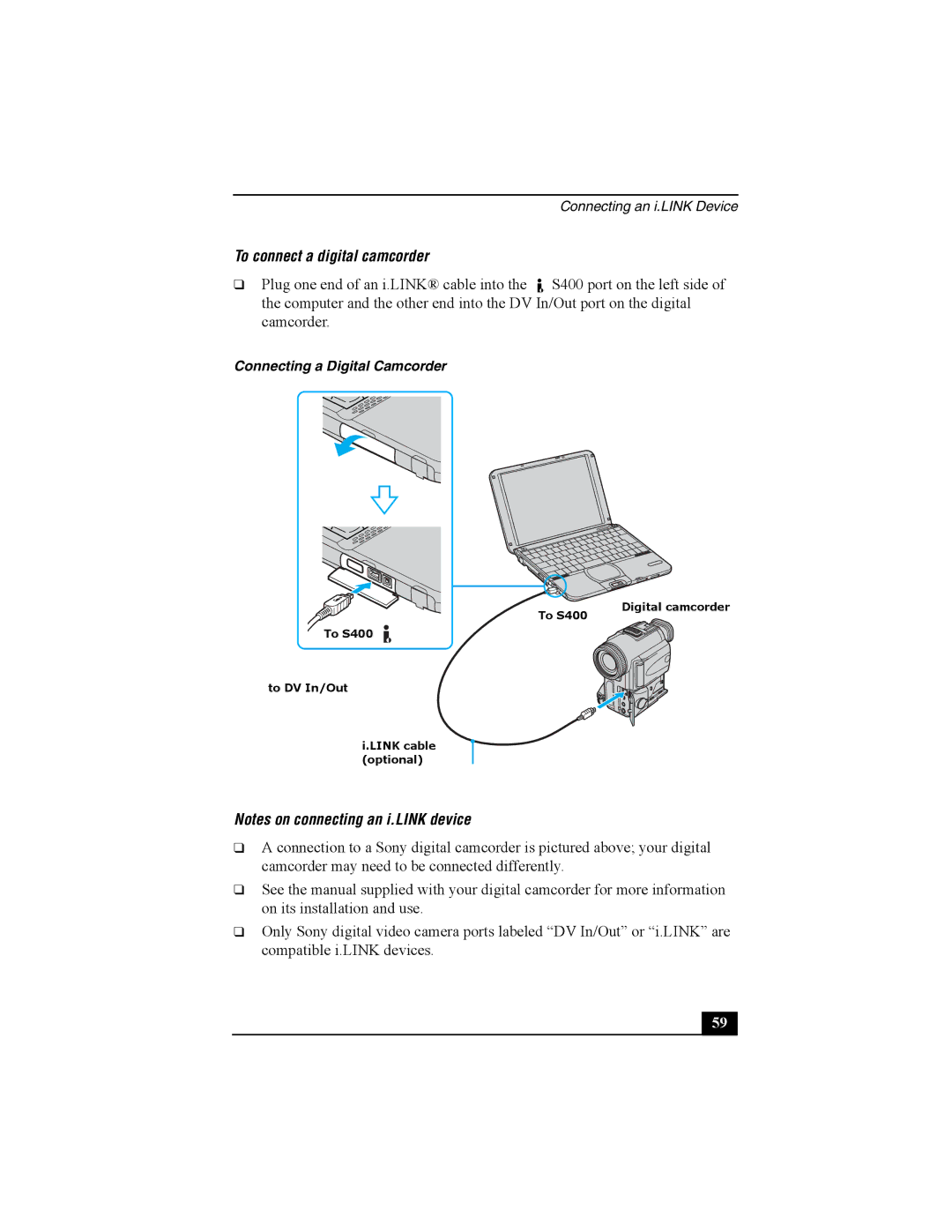 Sony Personal Computer manual To connect a digital camcorder 