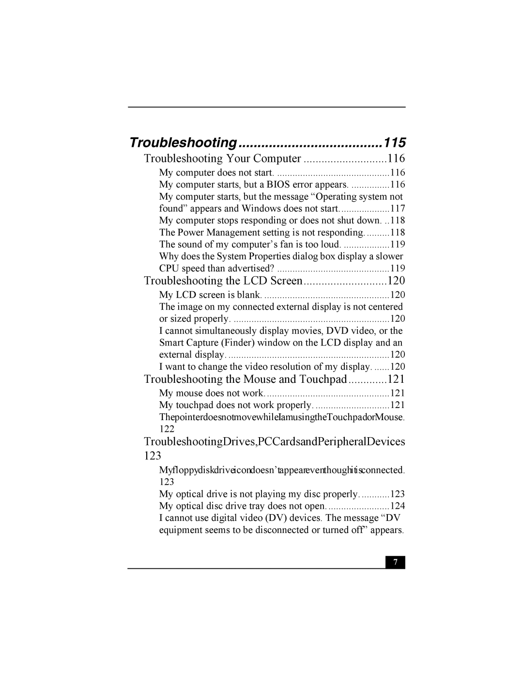 Sony Personal Computer manual Troubleshooting 115 