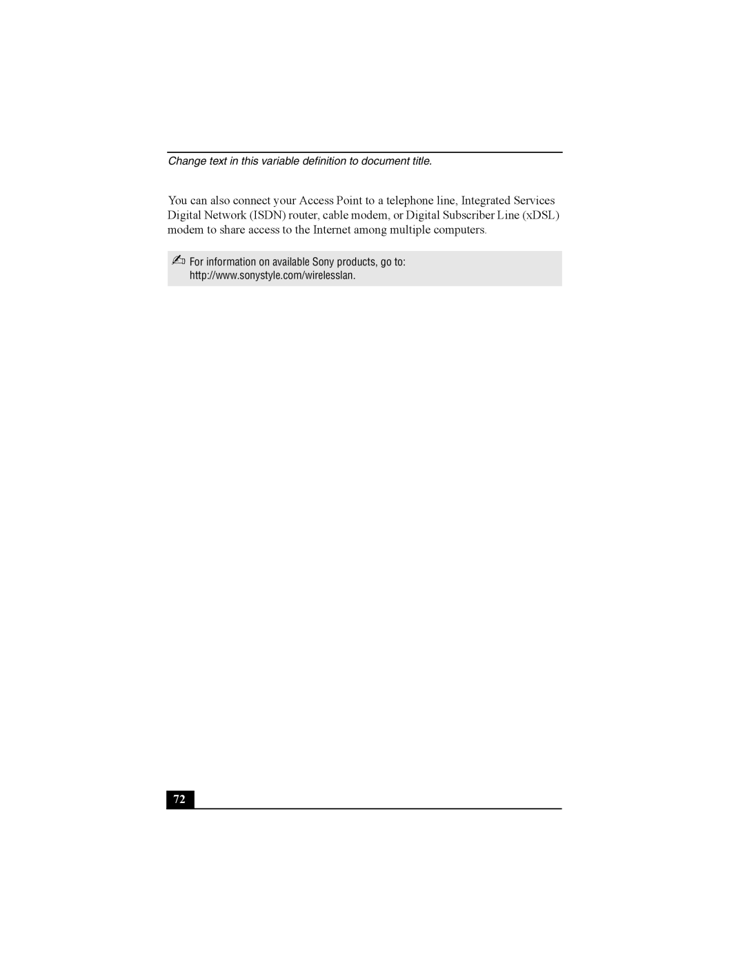 Sony Personal Computer manual Change text in this variable definition to document title 