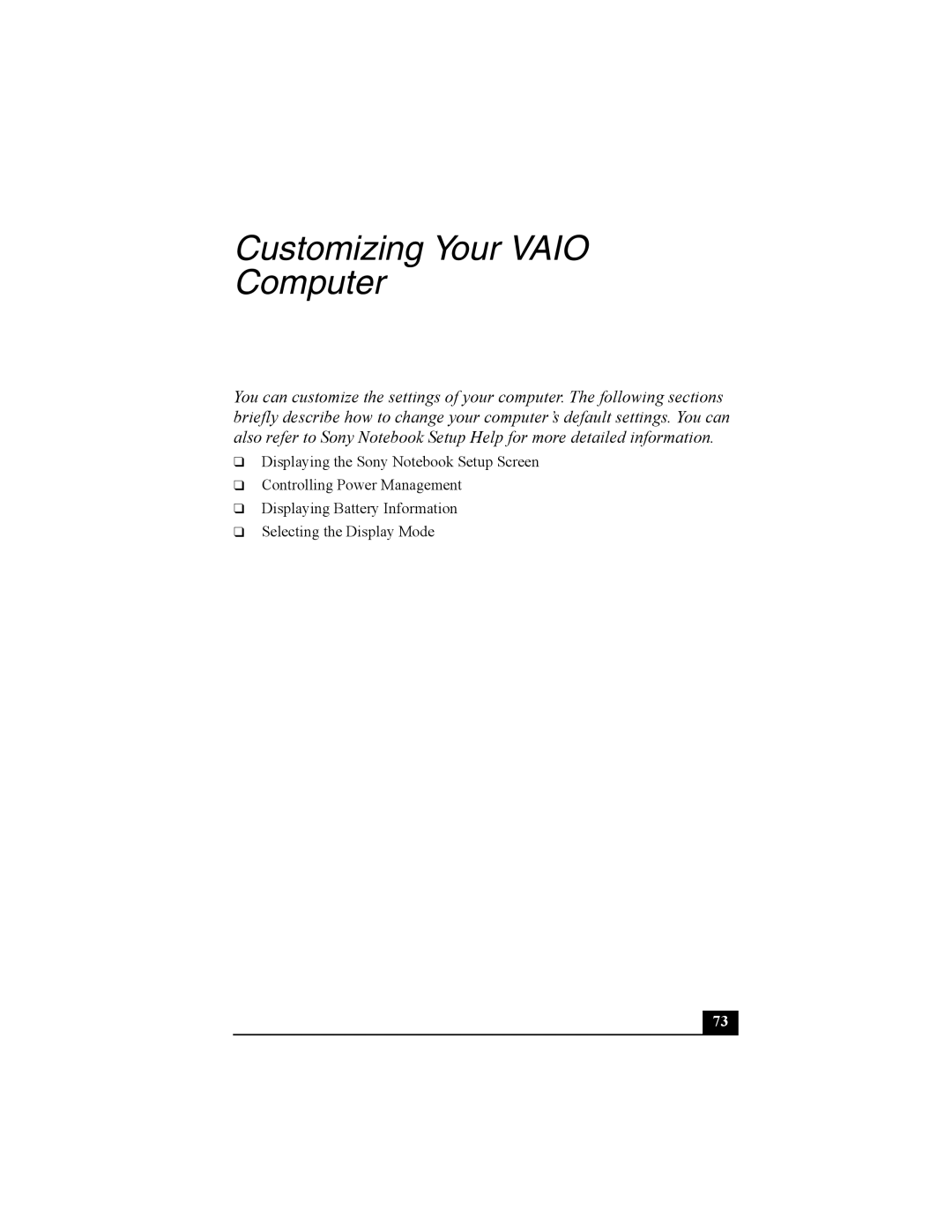 Sony Personal Computer manual Customizing Your Vaio Computer 