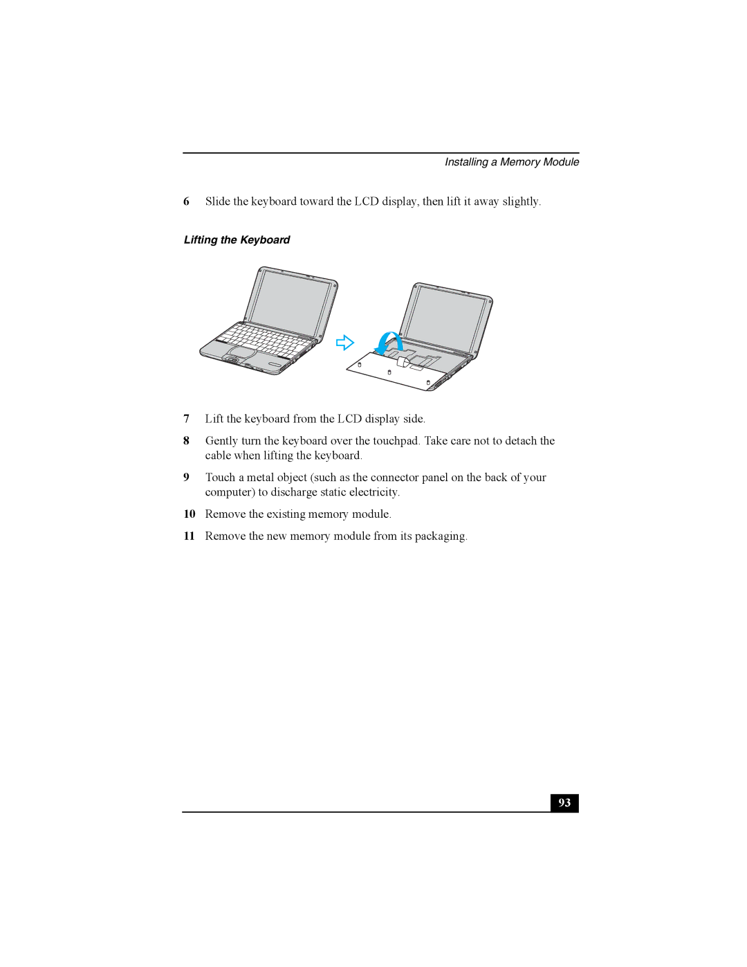 Sony Personal Computer manual Installing a Memory Module 