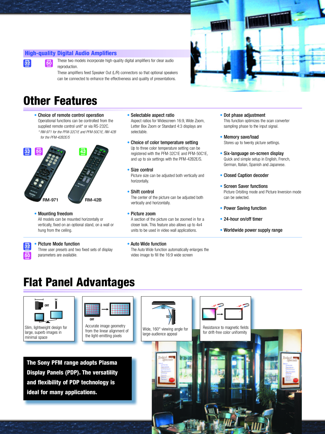 Sony PFM-42B2E/S manual Other Features, Flat Panel Advantages, High-quality Digital Audio Amplifiers 