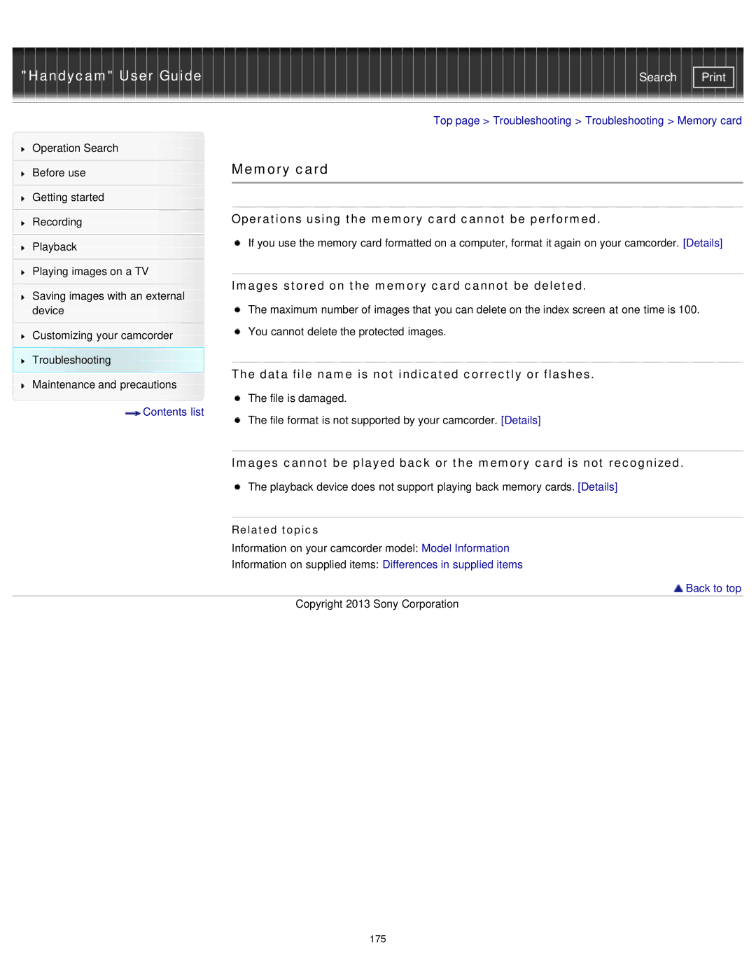 Sony PJ390E, PJ230E, PJ380E, PJ320E manual Memory card, Operations using the memory card cannot be performed 