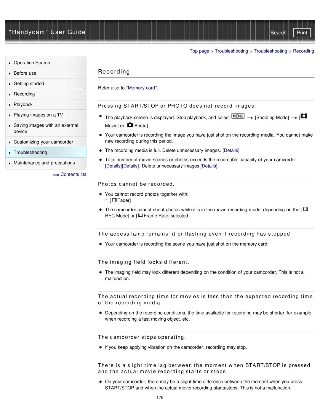 Sony PJ380, PJ390E, PJ230E Recording, Pressing START/STOP or Photo does not record images, Photos cannot be recorded 