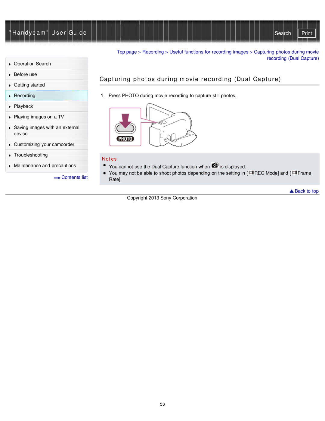 Sony PJ380E, PJ390E, PJ230E, PJ320E manual Capturing photos during movie recording Dual Capture 