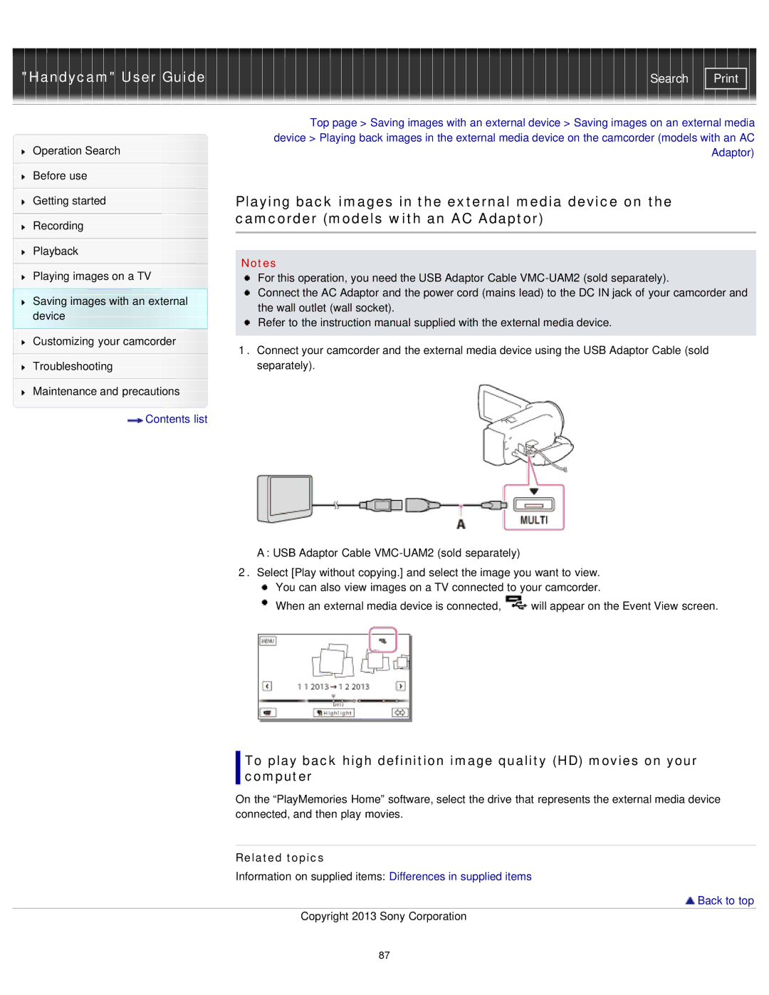 Sony PJ230E, PJ390E, PJ380E, PJ320E manual Handycam User Guide 