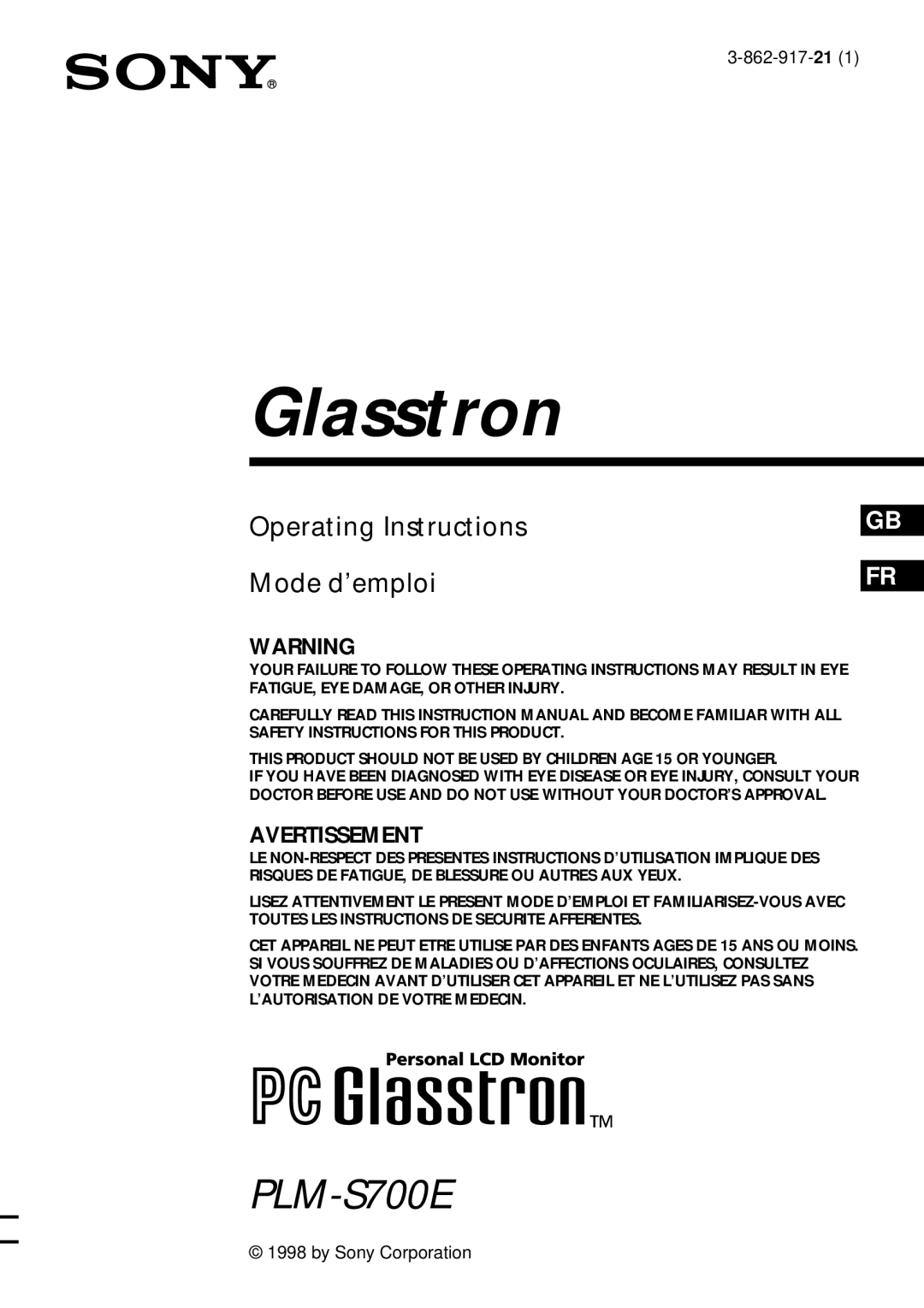 Sony PLM-S700E instruction manual Glasstron 