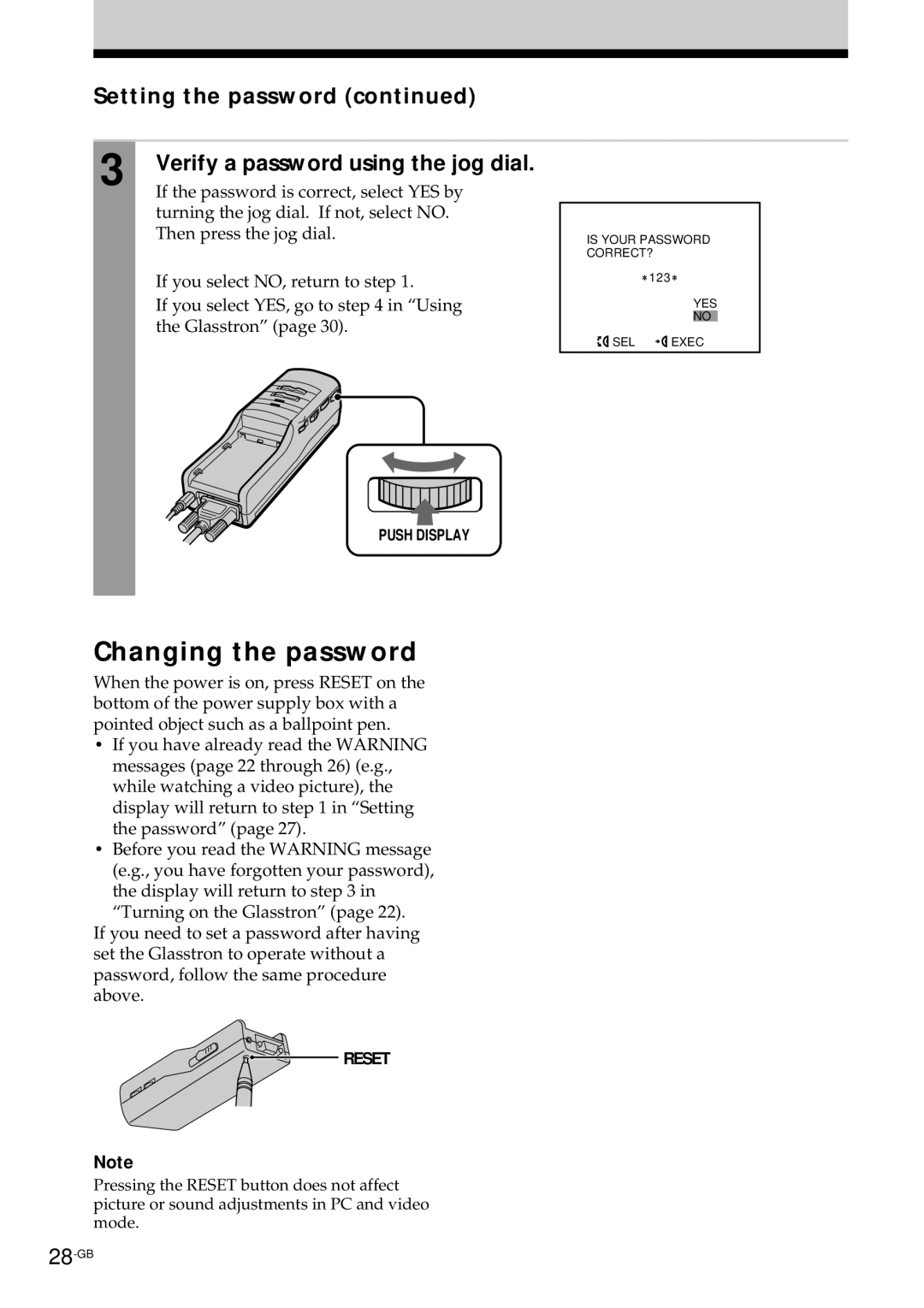 Sony PLM-S700E instruction manual Changing the password, Setting the password Verify a password using the jog dial 