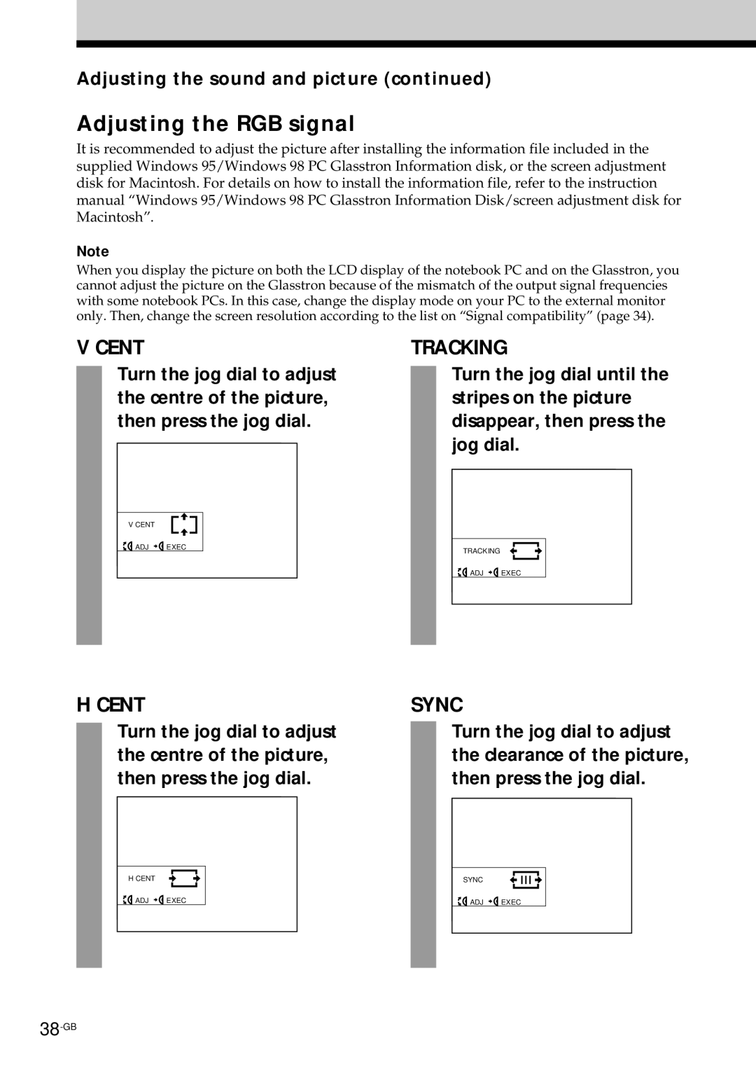 Sony PLM-S700E instruction manual Adjusting the RGB signal, Adjusting the sound and picture 