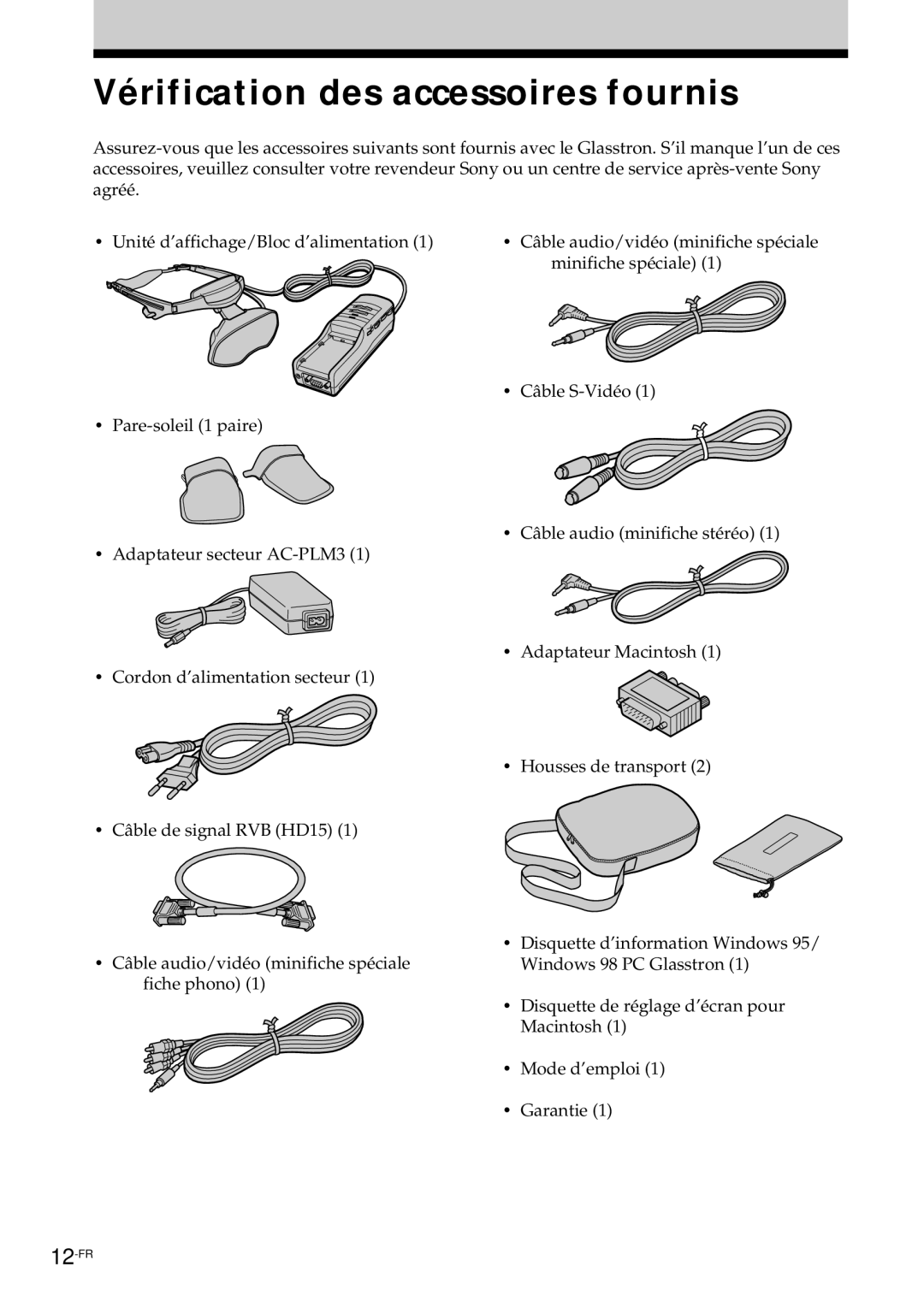 Sony PLM-S700E instruction manual Vérification des accessoires fournis 