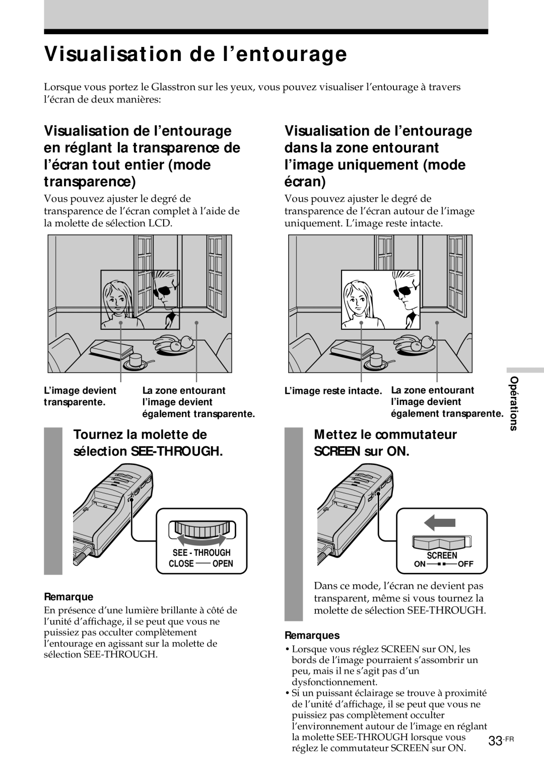 Sony PLM-S700E instruction manual Visualisation de l’entourage, Tournez la molette de sélection SEE-THROUGH 