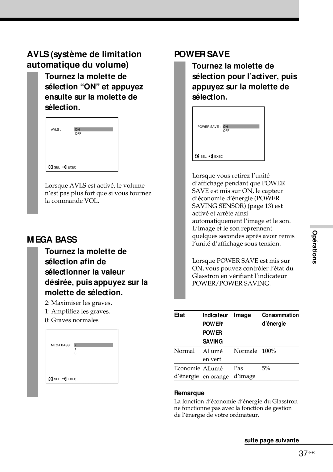 Sony PLM-S700E instruction manual Avls système de limitation automatique du volume, Etat Indicateur Image, ’énergie 