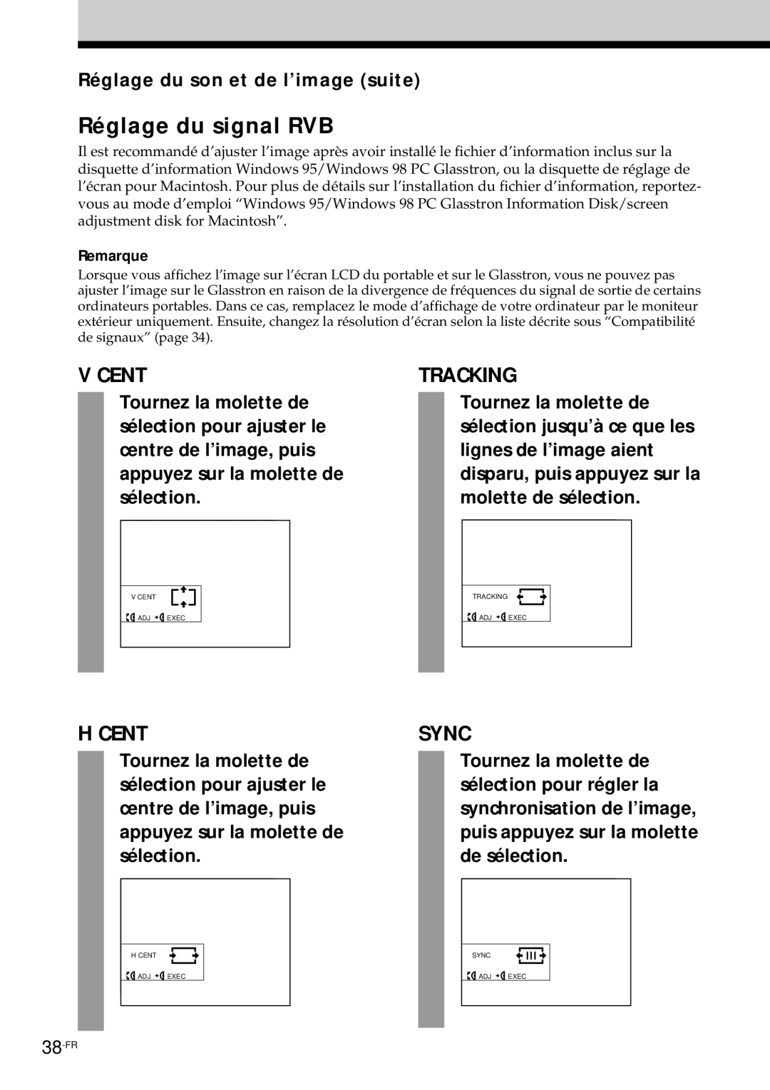 Sony PLM-S700E instruction manual Réglage du signal RVB, Réglage du son et de l’image suite 