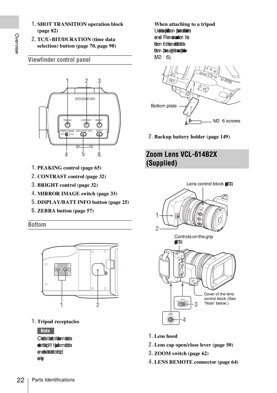 Sony PMW-EX3 manual Bottom, Shot Transition operation block, When attaching to a tripod, Tripod receptacles 