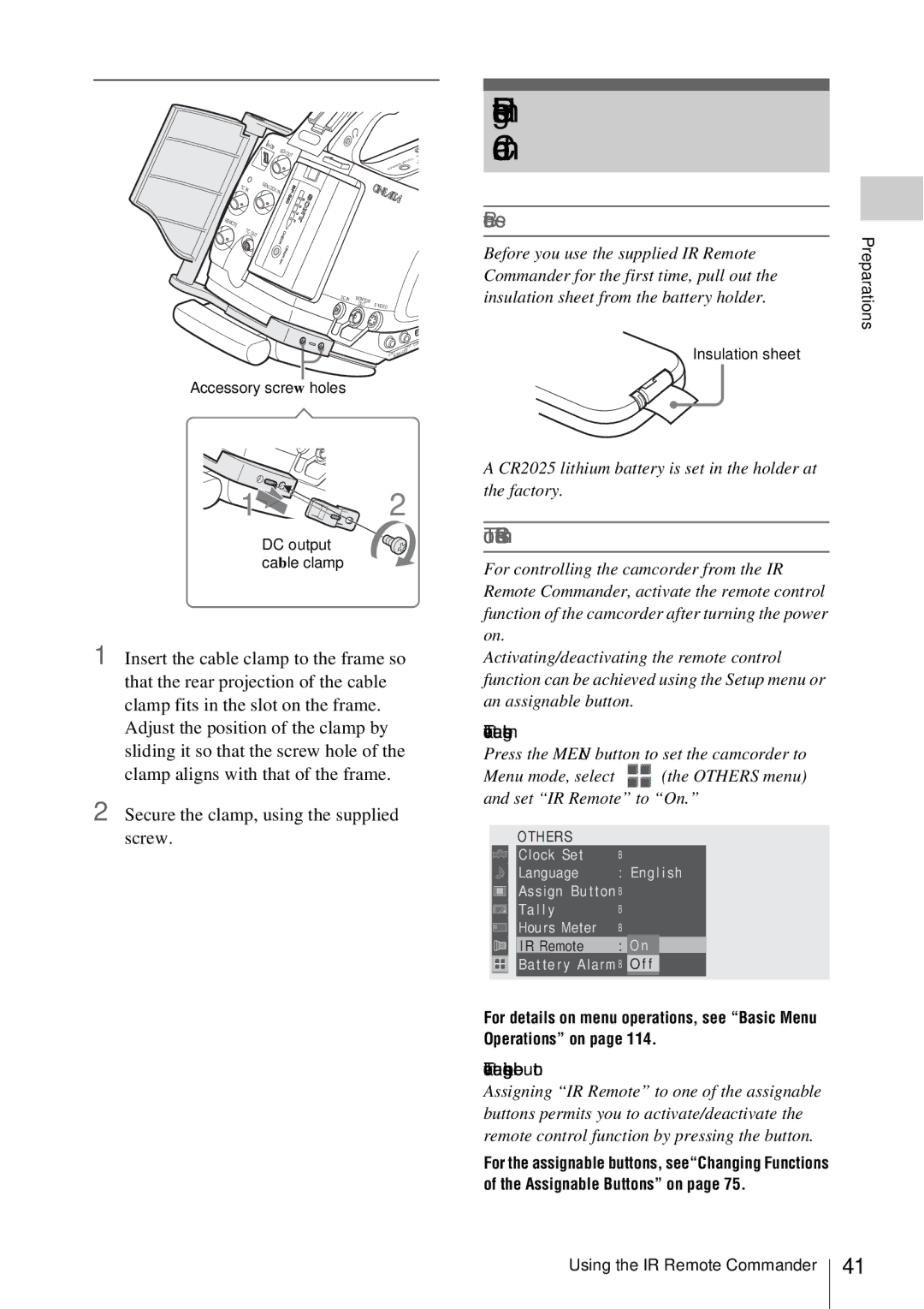 Sony PMW-EX3 manual Before use, To use the IR Remote Commander, Secure the clamp, using the supplied screw 