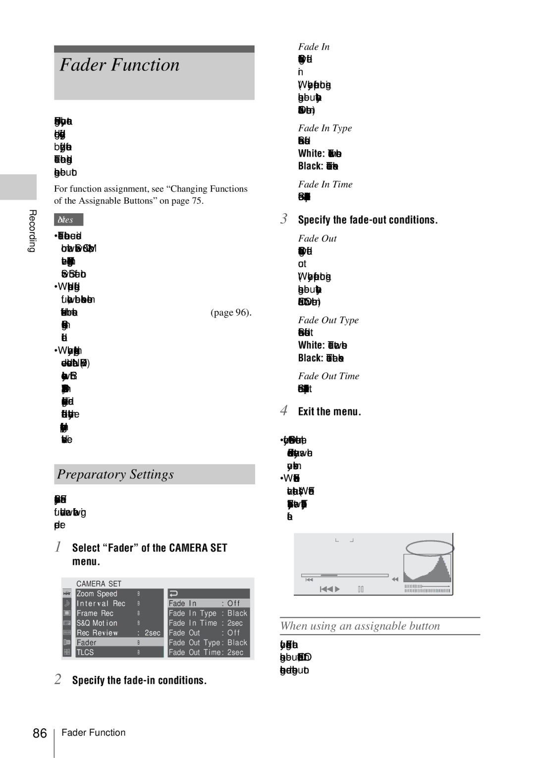 Sony PMW-EX3 manual Fader Function, When using an assignable button 