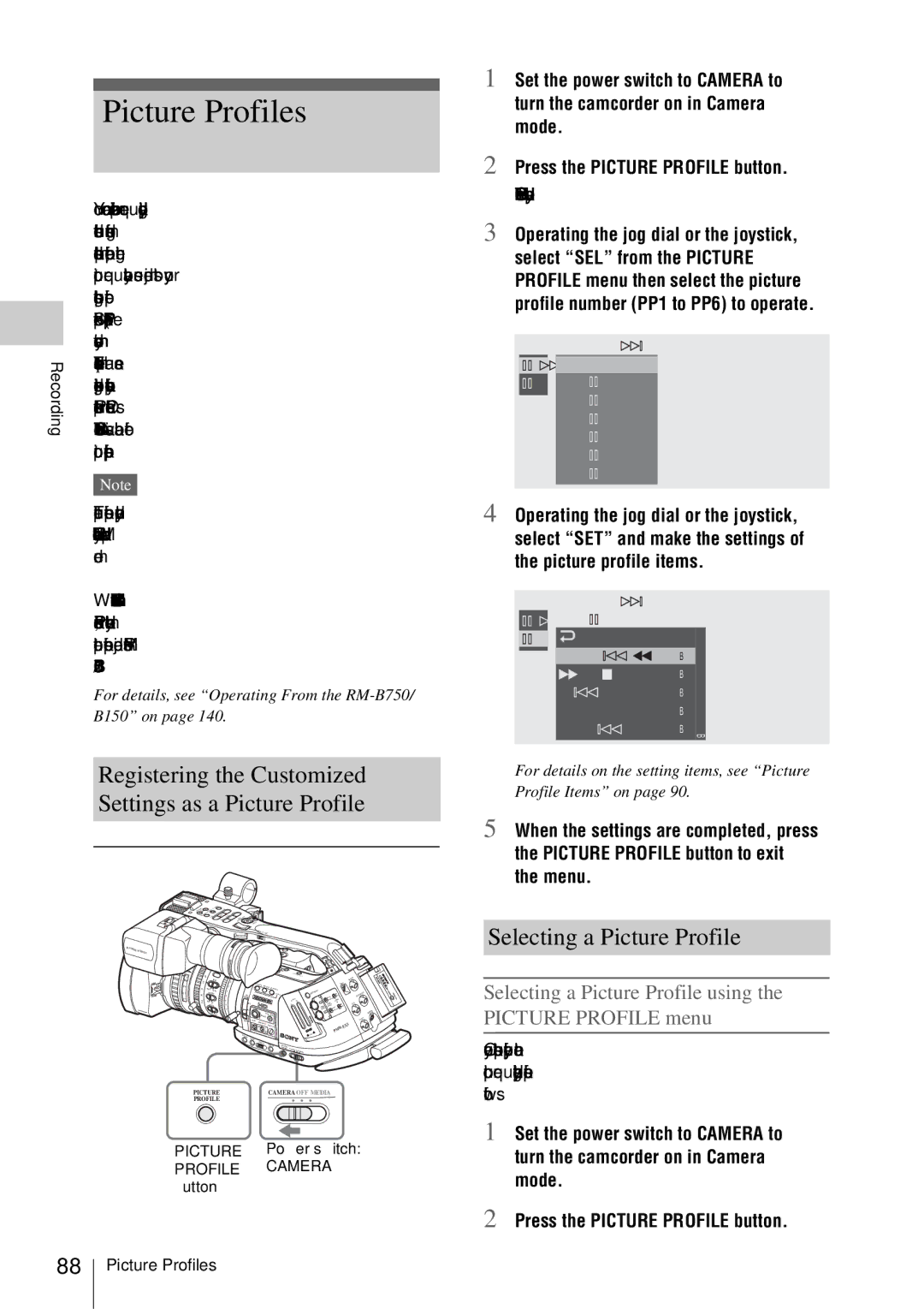 Sony PMW-EX3 Picture Profiles, Registering the Customized, Settings as a Picture Profile, Selecting a Picture Profile 