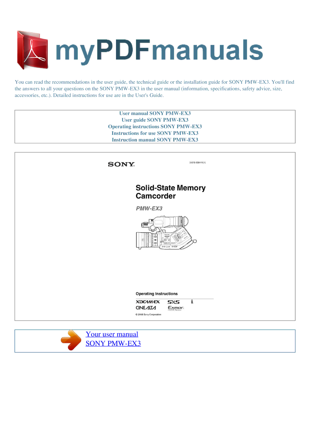 Sony user manual Sony PMW-EX3 