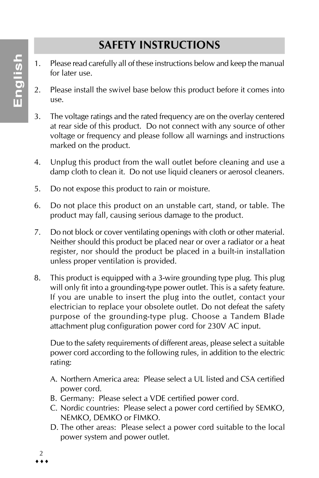 Sony pr710te specifications Safety Instructions 