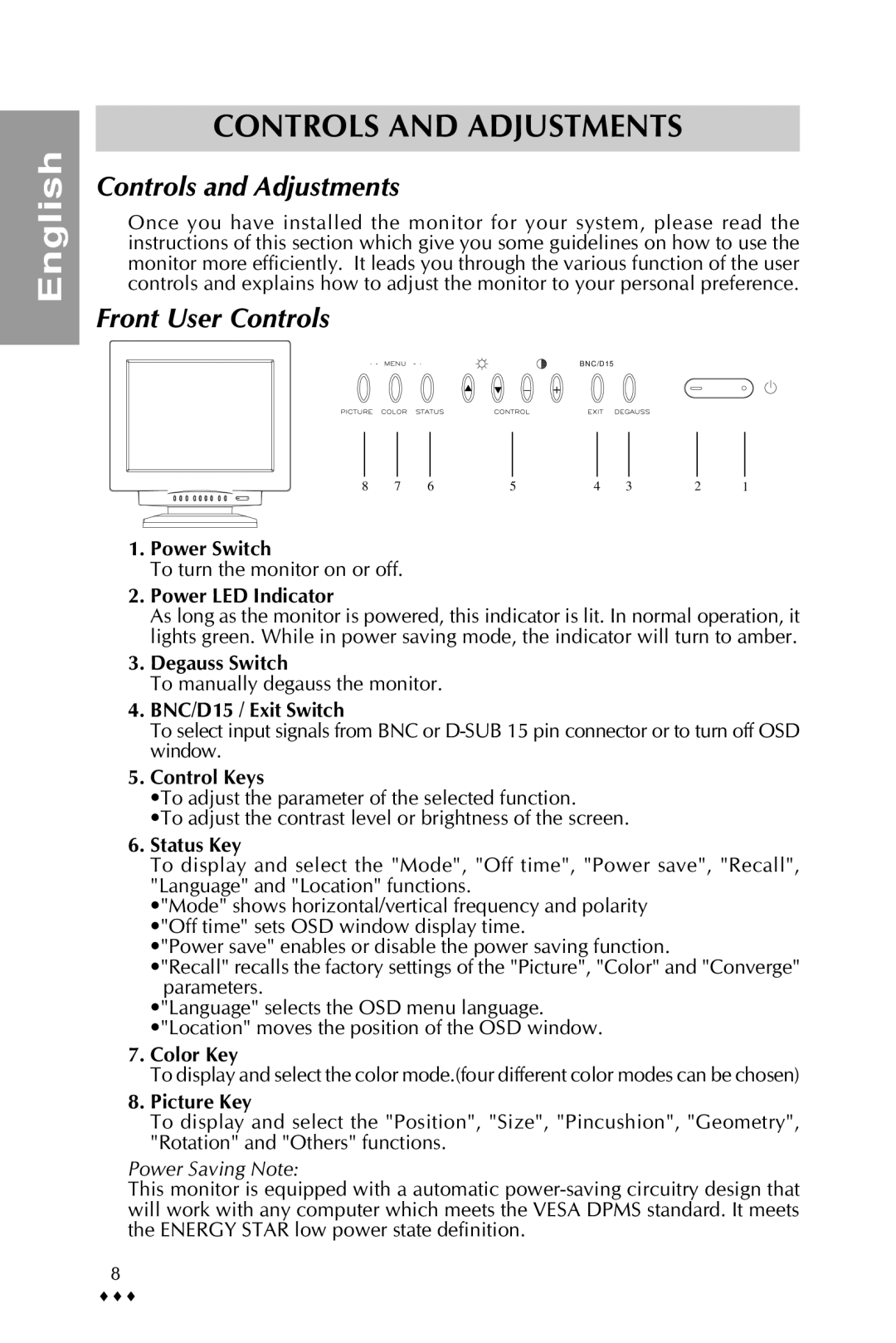 Sony pr710te specifications Controls and Adjustments, Front User Controls 