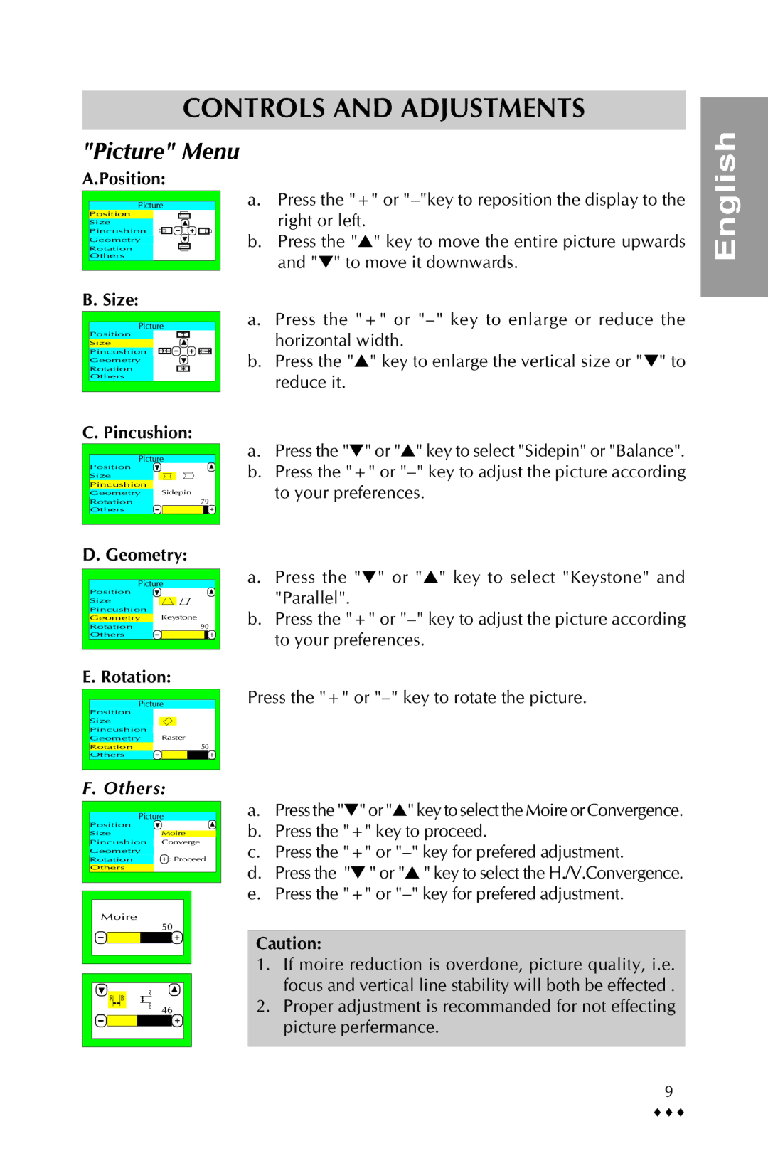 Sony pr710te specifications Picture Menu 