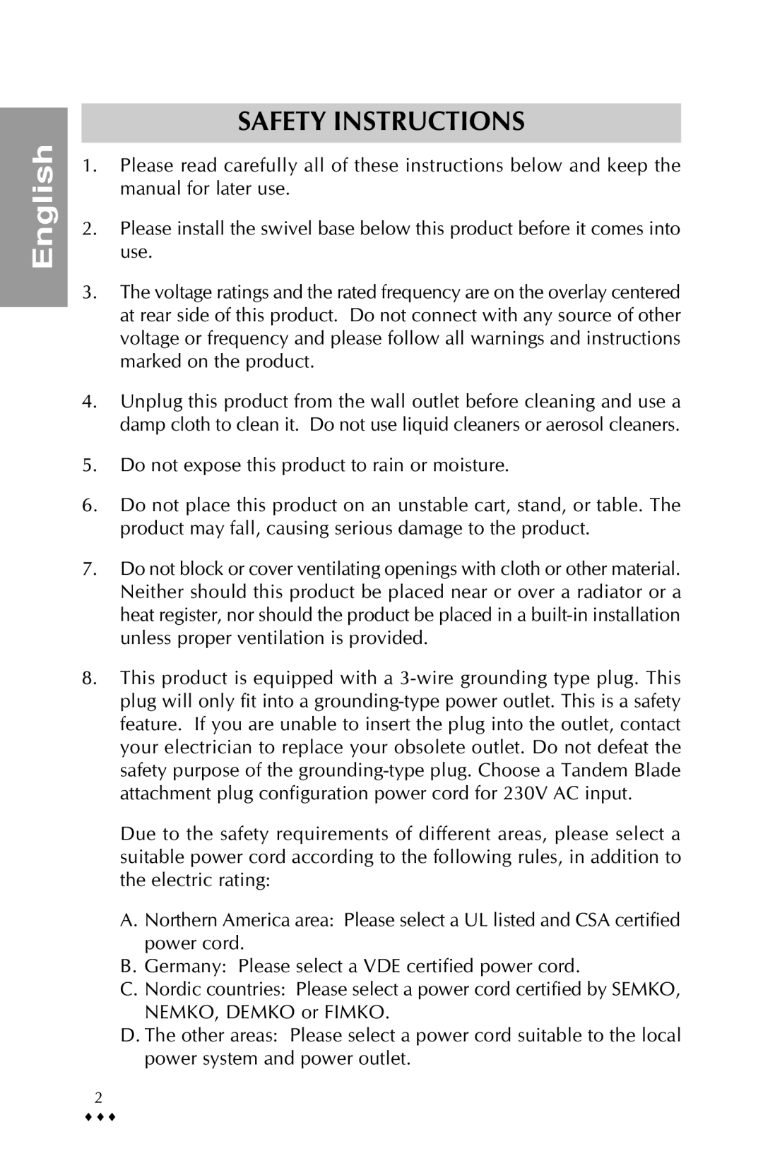 Sony PR711-711T-E specifications Safety Instructions 