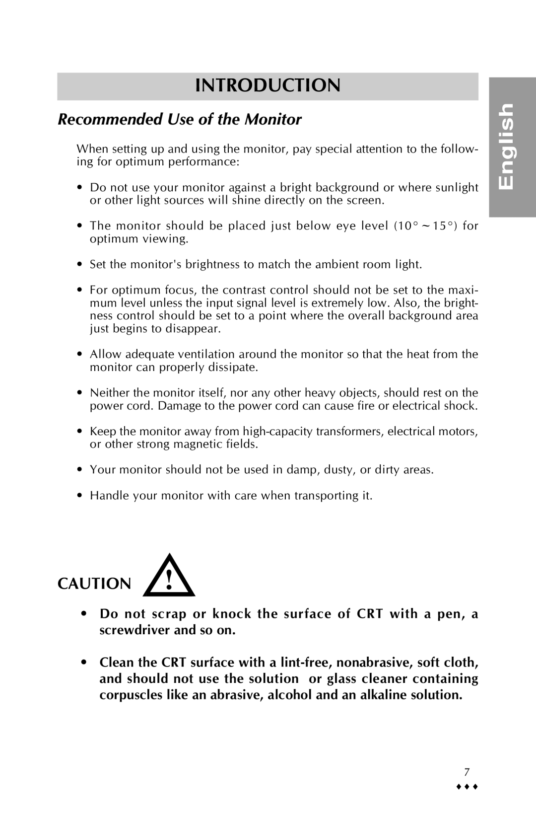 Sony PR711-711T-E specifications Recommended Use of the Monitor 