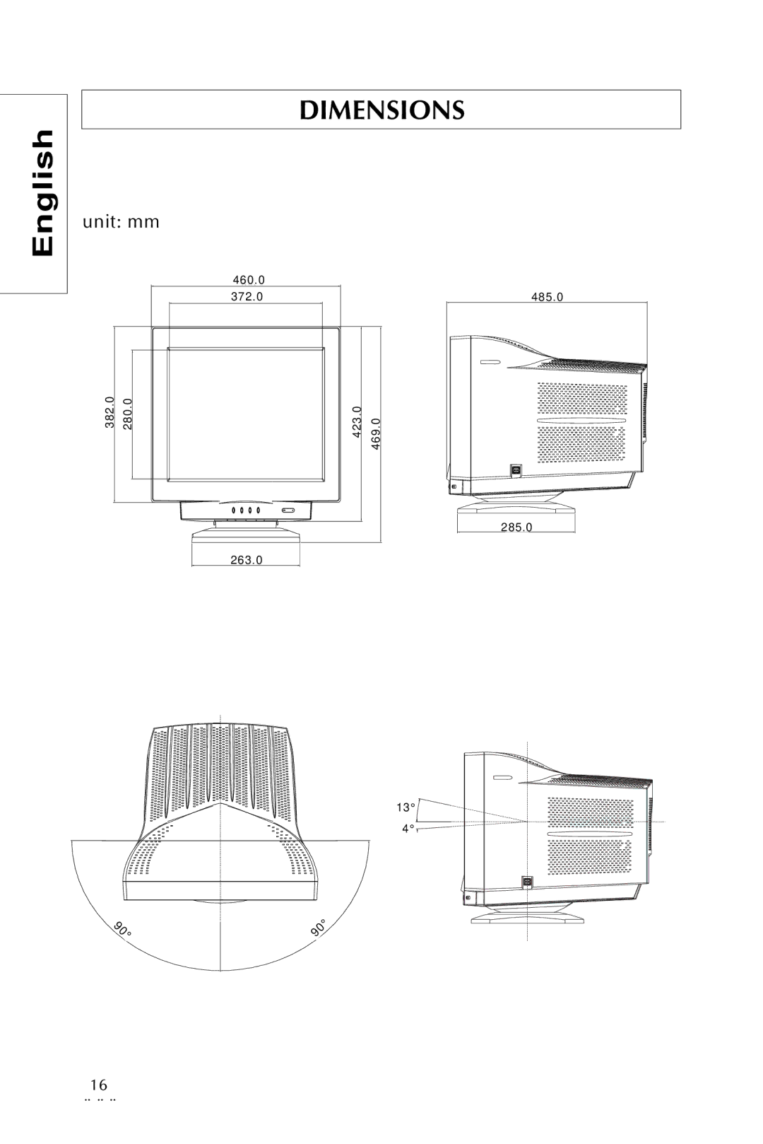 Sony pr960f specifications Dimensions 