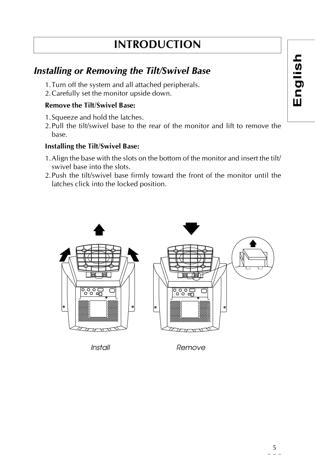 Sony pr960f specifications Installing or Removing the Tilt/Swivel Base 