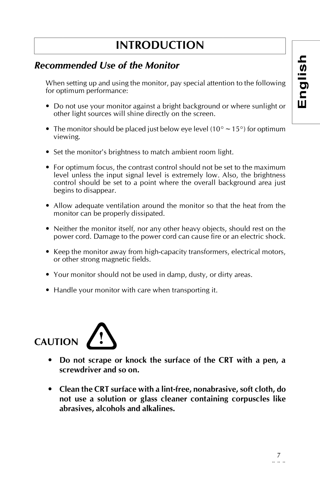 Sony pr960f specifications Recommended Use of the Monitor 