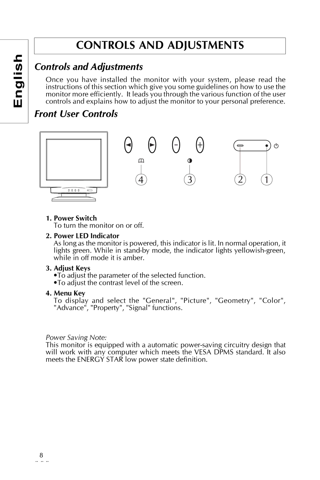 Sony pr960f specifications Controls and Adjustments, Front User Controls 