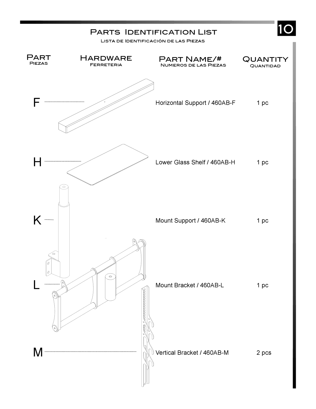 Sony PROFORMA60 manual Horizontal Support / 460AB-F 