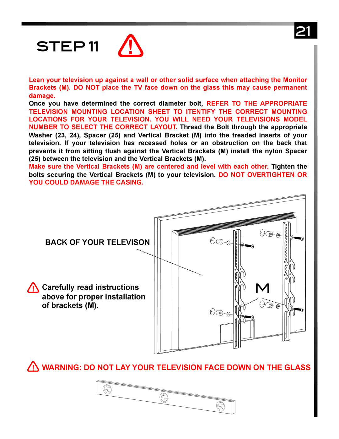 Sony PROFORMA60 manual ! Warning do not LAY Your Television Face Down on the Glass 