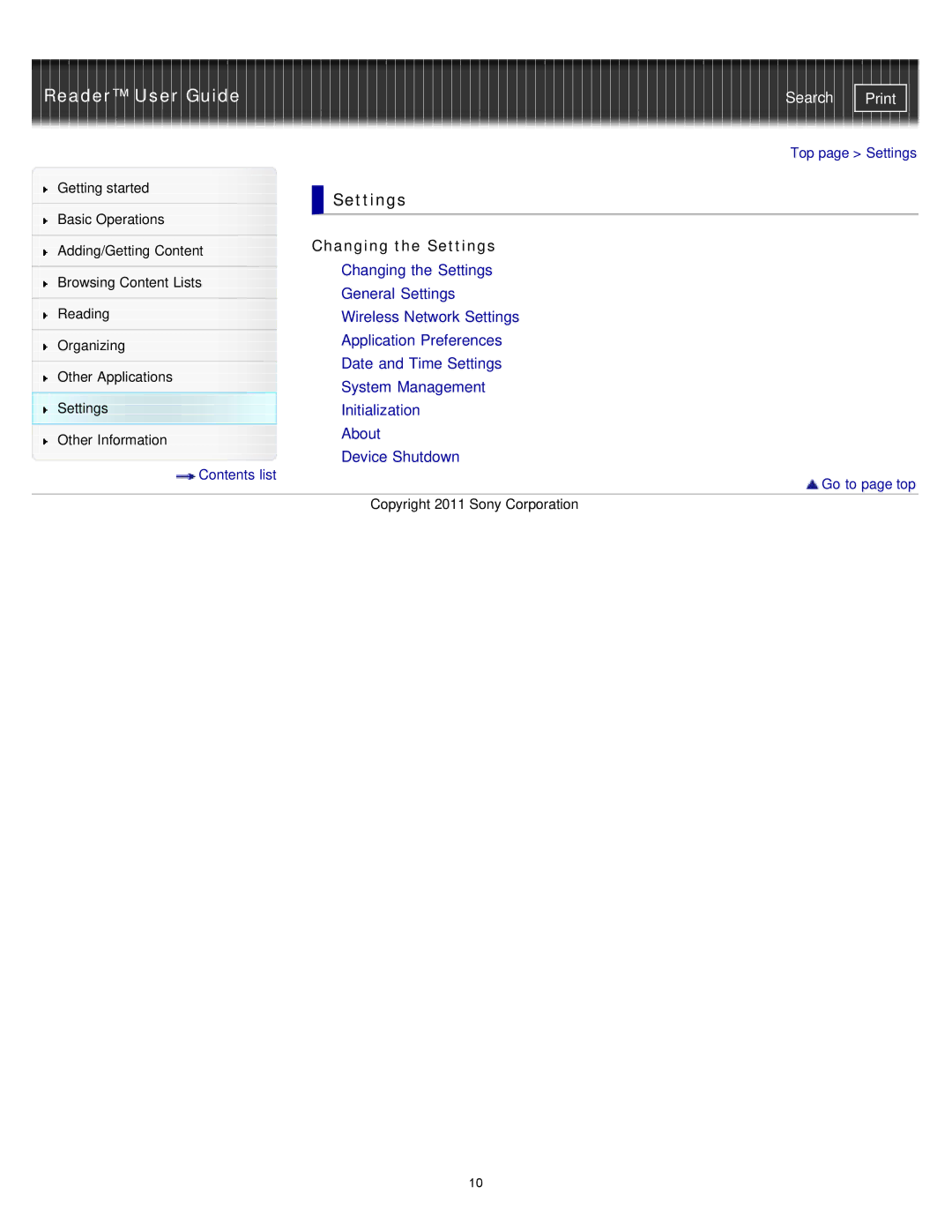 Sony PRS-T1RC, PRS-T1WC manual Changing the Settings 