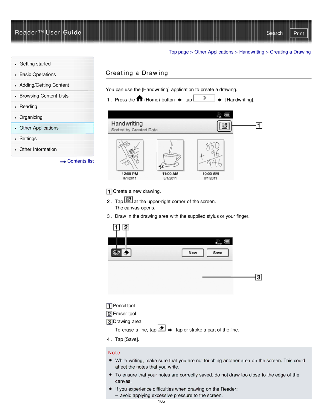 Sony PRS-T1RC, PRS-T1WC manual Creating a Drawing 