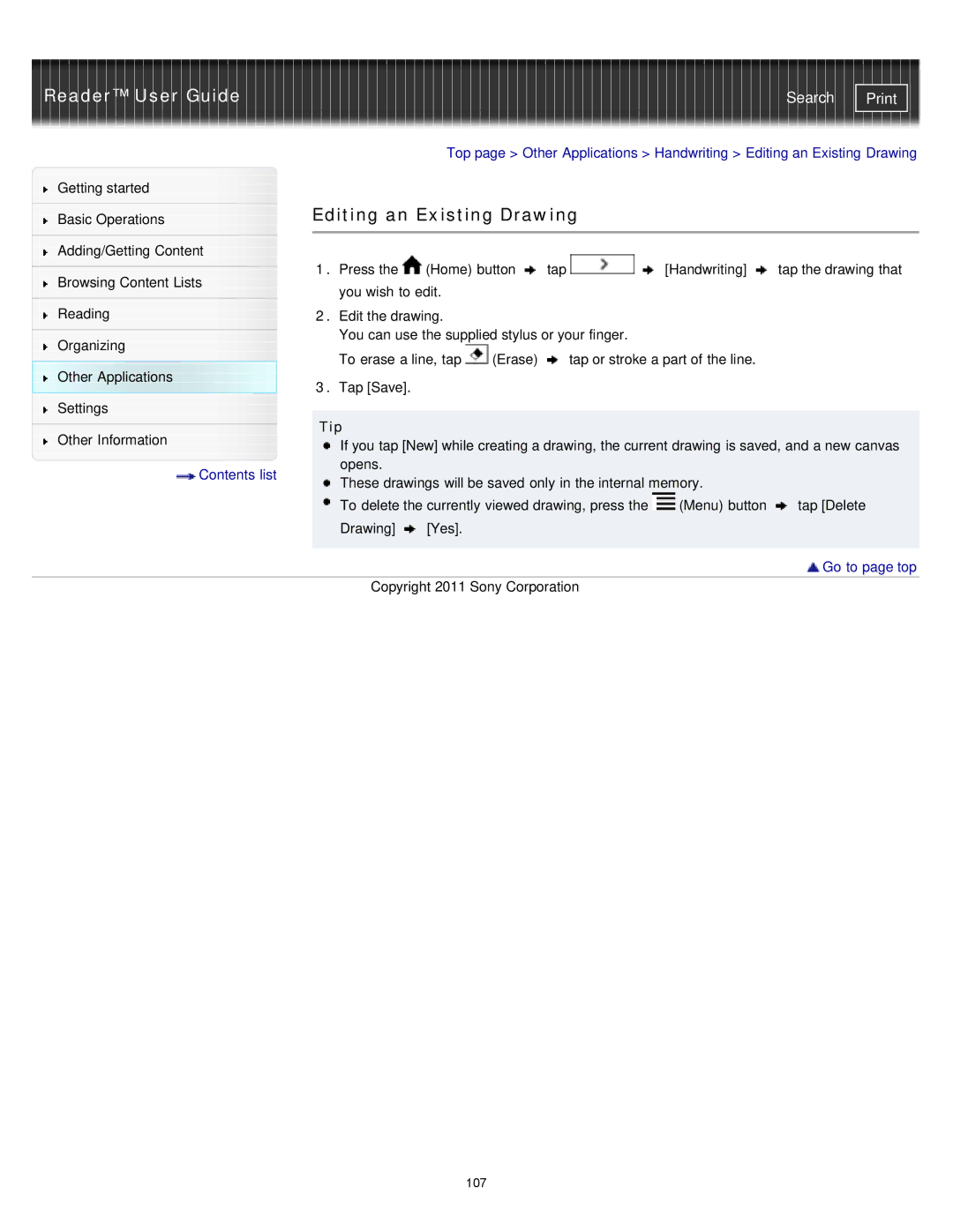 Sony PRS-T1WC, PRS-T1RC manual Editing an Existing Drawing 