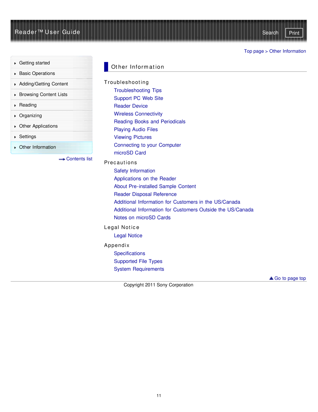 Sony PRS-T1WC, PRS-T1RC manual Other Information 